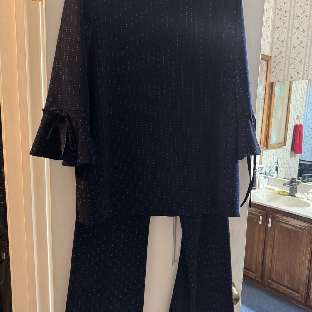 Calvin Klein Navy Women's Pantsuit with Flared Sleeves